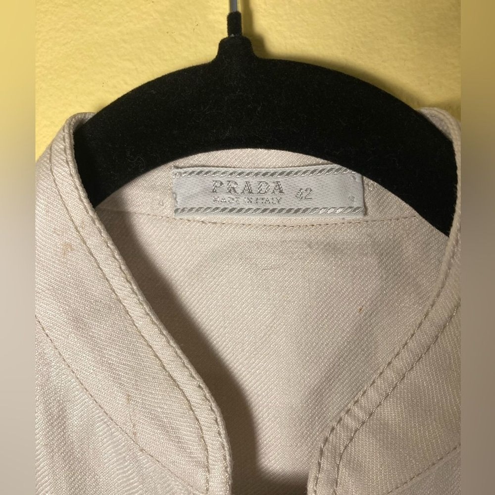 Prada Vest Womens Sz L Cream 100% Linen Button Up Utility Safari Made In Italy - Picture 3 of 9